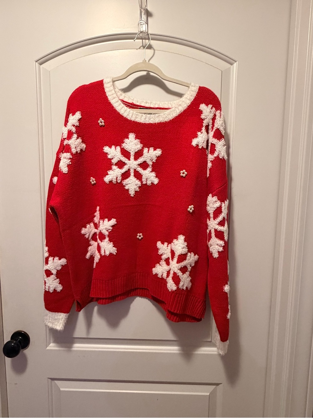 32 Degrees Red Crewneck Sweater with White Snowflake Accents